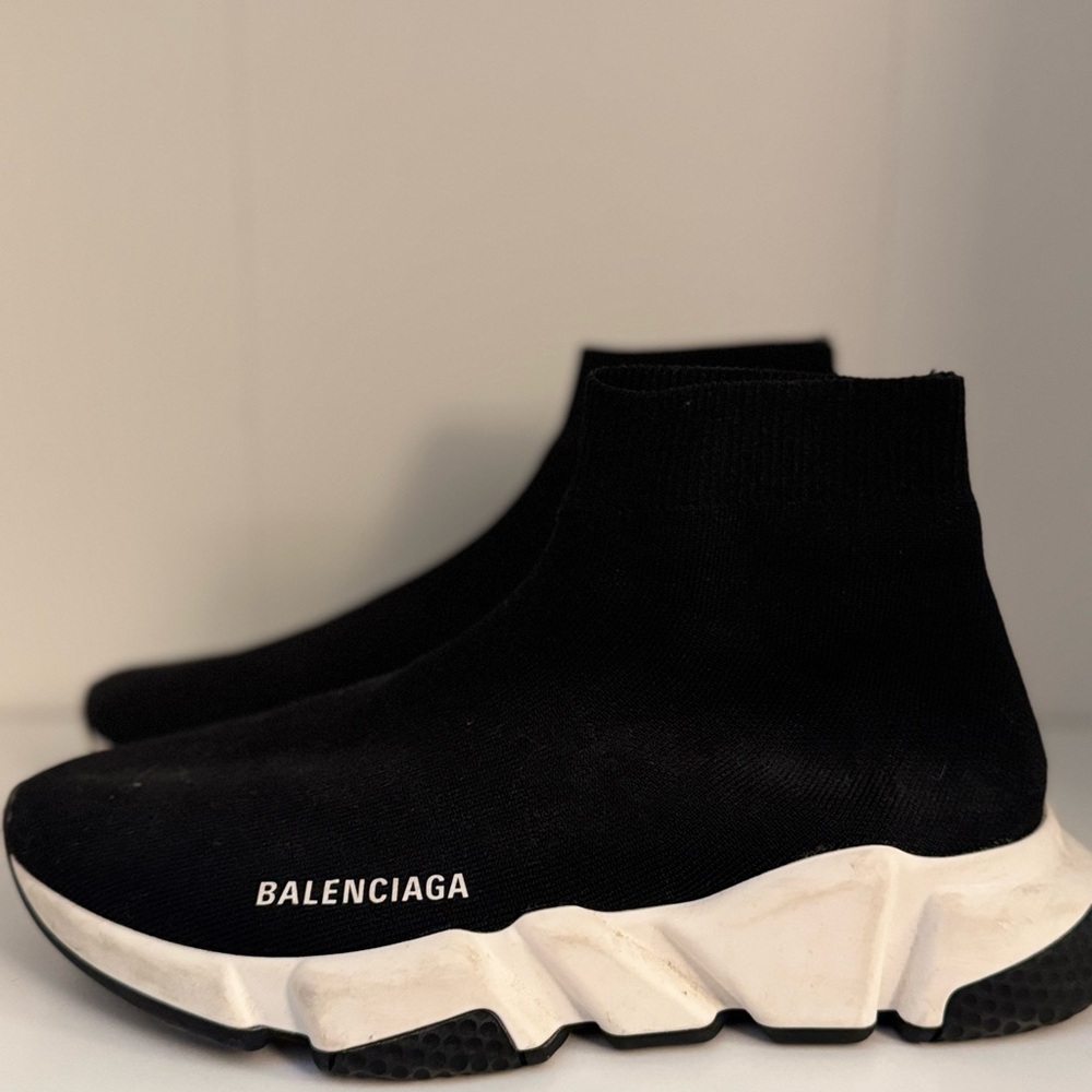 Balenciaga Black and White Chunky Sneakers with Sock-Like Upper